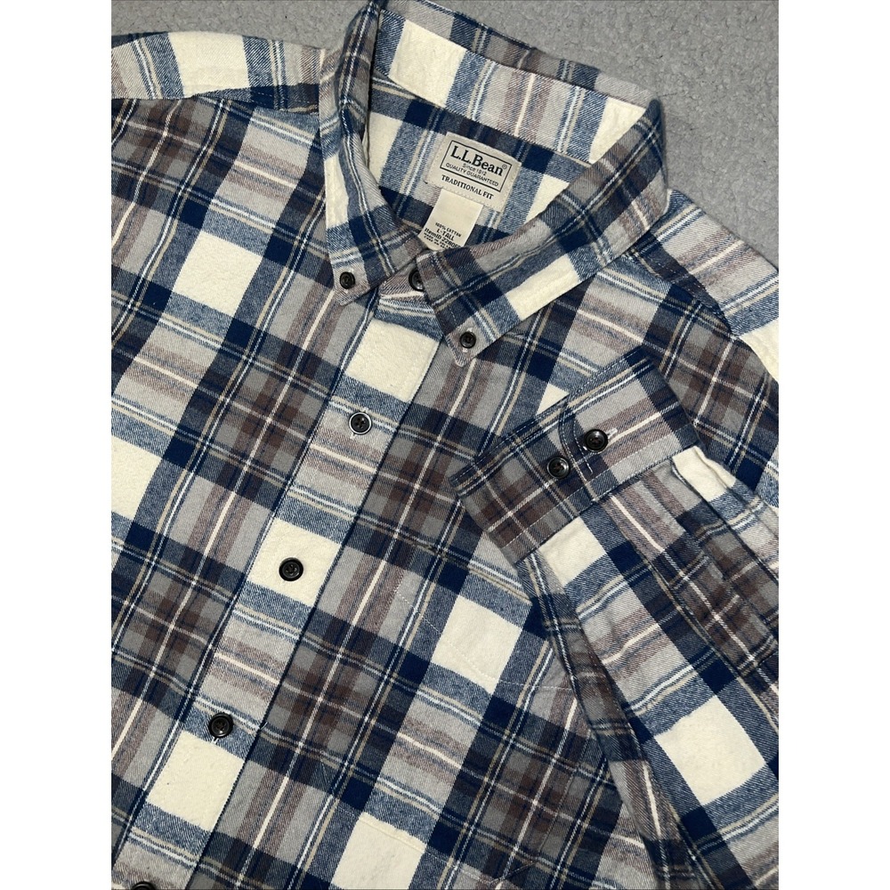 LL Bean Shirt Men Sz LT L Tall Blue Brown Scotch Plaid Traditional Fit Button Up